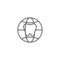 Tooth and globe vector icon sign and symbol isolated on white background Royalty Free Stock Photo