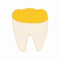 Tooth with golden dental crown icon, cartoon style