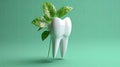 tooth with green leaf, health