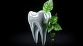 tooth with green leaf, health