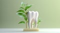 tooth with green leaf, health