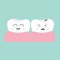 Tooth gum icon. Healthy smiling tooth. Crying bad ill tooth with caries. Cute character set. Oral dental hygiene. Children teeth Royalty Free Stock Photo