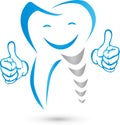 Tooth with hands and smile, teeth and dentist logo