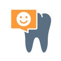 Tooth with happy face in chat bubble colored icon. Healthy organ in the oral cavity symbol Royalty Free Stock Photo