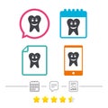 Tooth happy face sign icon. Healthy tooth.