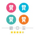 Tooth happy, sad and crying face icons.