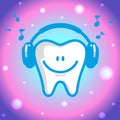 Tooth in headphones listening to music. Vector