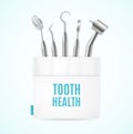 Tooth Health Concept Banner Card with Realistic 3d Detailed Elements Medical Instrument. Vector Royalty Free Stock Photo