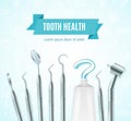 Tooth Health Concept Banner Card with Realistic 3d Detailed Elements. Vector Royalty Free Stock Photo