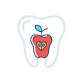 Tooth health, Icon tooth and a red apple. Symbol of healthy teeth. Vector illustration