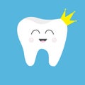 Tooth health icon wearing crown. Cute funny cartoon smiling character. King queen prince princess Oral dental hygiene. Children te Royalty Free Stock Photo