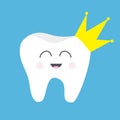 Tooth health icon Yellow crown. Cute funny cartoon smiling character. King queen prince princess Oral dental hygiene. Children tee Royalty Free Stock Photo