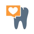 Tooth with heart in chat bubble colored icon. Healthy organ in the oral cavity symbol Royalty Free Stock Photo