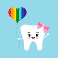 Tooth with heart shape balloon rainbow pride colors dental icon isolated on background