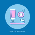 Tooth hygiene, toothbrush, toothpaste. Dentist, orthodontics line icon. Dental floss sign, medical elements. Health care Royalty Free Stock Photo