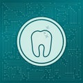 Tooth Icon on a green background, with arrows in different directions. It appears on the electronic board. Royalty Free Stock Photo