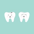 Tooth icon. Healthy smiling tooth. Crying bad ill tooth with caries. Cute character set. Oral dental hygiene. Children teeth care Royalty Free Stock Photo
