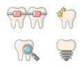 Tooth icon set, cartoon style