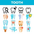 Tooth Icon Set Vector. Dental Draphic. Oral Medical Care. Mouth Tooth Pain Icon. Line, Flat Illustration Royalty Free Stock Photo