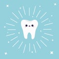 Tooth icon Smiling face. Cute cartoon kawaii character. Round line circle. Shining effect stars. Oral dental hygiene. Healthy