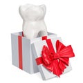 Tooth inside gift box, gift concept. 3D rendering