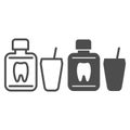 Tooth liquid bottle line and glyph icon. Tooth rinse vector illustration isolated on white. Oral hygiene outline style