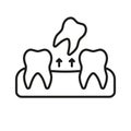 Tooth Lose Line Icon. Tooth Extraction. Stomatology Problem. Removal of Human Teeth Linear Pictogram. Dentistry Outline