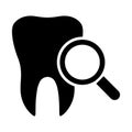 Tooth with magnifying glass flat icon isolated on white background. Tooth vector illustration. Dentistry symbol. Stomatology Royalty Free Stock Photo