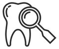 Tooth with magnifying glass icon. Dental examination symbol