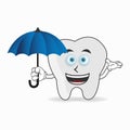 Tooth mascot character holding an umbrella. vector illustration Royalty Free Stock Photo