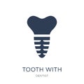 tooth with metallic root icon. Trendy flat vector tooth with met