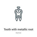 Tooth with metallic root outline vector icon. Thin line black tooth with metallic root icon, flat vector simple element