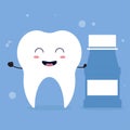 Cute tooth with a bottle mouth wash