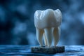 Tooth Model on Blue Surface With Blurry Background Generative AI Royalty Free Stock Photo