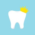 Tooth molar with goldy royal crown icon.