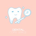 Tooth and mouth mirror cartoon illustration