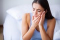 Tooth Pain. Beautiful Woman Feeling Strong Pain, Toothache Royalty Free Stock Photo