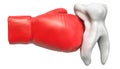 Tooth Pain concept. Tooth with boxing glove. 3D rendering