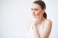 Tooth Pain. Woman Feeling Tooth Pain. Closeup Of Beautiful Sad G Royalty Free Stock Photo