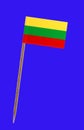 Lithuania flag ,with Tooth pick wit a small paper flag of Mauritania on a blue screen for chromakey screen for chromakey
