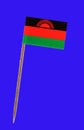 Malawi flag ,with green Tooth pick wit a small paper flag of Mauritania on a blue screen for chromakey for chromakey