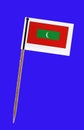 Maldive Islands flag ,with Tooth pick wit a small paper flag of Mauritania on a blue screen for chromakey screen for chromakey