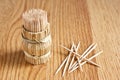 Tooth-picks on wooden table Royalty Free Stock Photo