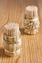 Tooth-picks on wooden table Royalty Free Stock Photo