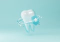 Tooth protected by professional toothpaste ingredients. Healthy teeth and oral care concept. 3D render, 3D illustration.
