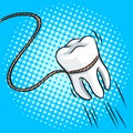 Tooth pulled with rope pop art vector illustration