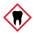 Tooth in red warning diamond flat icon isolated on white background. Tooth vector illustration. Dentistry symbol. Stomatology