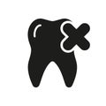 Tooth Remove Silhouette Icon. Delete Dental Pain. Cancel Molar Teeth with Cross Glyph Pictogram. Medical Oral Care