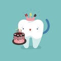 Tooth say Happy birthday day with cake, dental concept