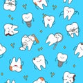 Cute dental pattern theme. Cheerful characters teeth